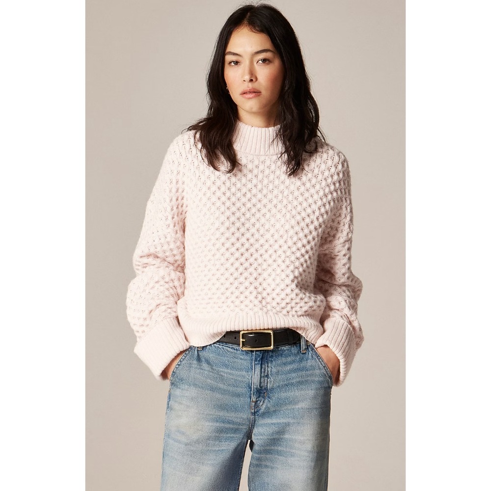 J.Crew | Honeycomb Mockneck Wool Blend Sweater Boxy Pale Pink | Sz Est L
